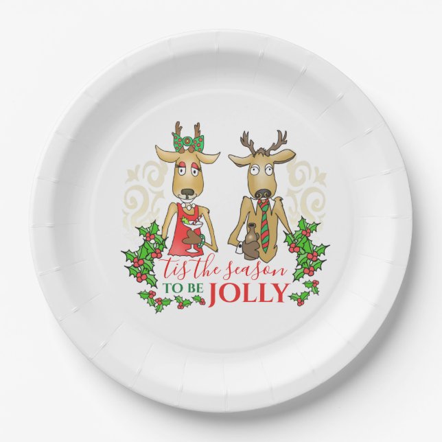 Fun Christmas Reindeer with Drinks Tis the Season  Paper Plates (Front)