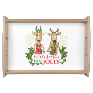 Fun Christmas Reindeer with Drinks Tis the Season Serving Tray