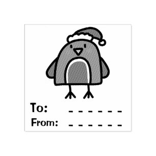 Fun Christmas Robin Kids Gift Label Rubber Stamp