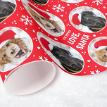 Fun Christmas Santa Custom Photos Name Red Wrapping Paper<br><div class="desc">Personalize your gift wrap to make an extra special gift from Santa! An editable template, with up to four different photos and the recipient's name. This cute wrapping paper is perfect for pictures of your family, friends, pets or Father Christmas! A fun and seamless pattern, with round photographs surrounded by...</div>