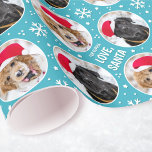 Fun Christmas Santa Custom Photos Name Teal Wrapping Paper<br><div class="desc">Personalize your gift wrap to make an extra special gift from Santa! An editable template, with up to four different photos and the recipient's name. This cute wrapping paper is perfect for pictures of your family, friends, pets or Father Christmas! A fun and seamless pattern, with round photographs surrounded by...</div>