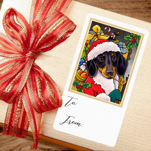 Fun Christmas Santa Dog Dachshund Gift Sack Label