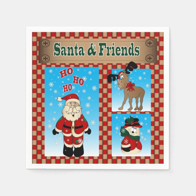 Fun Christmas Santa & Friends Napkins (Front)