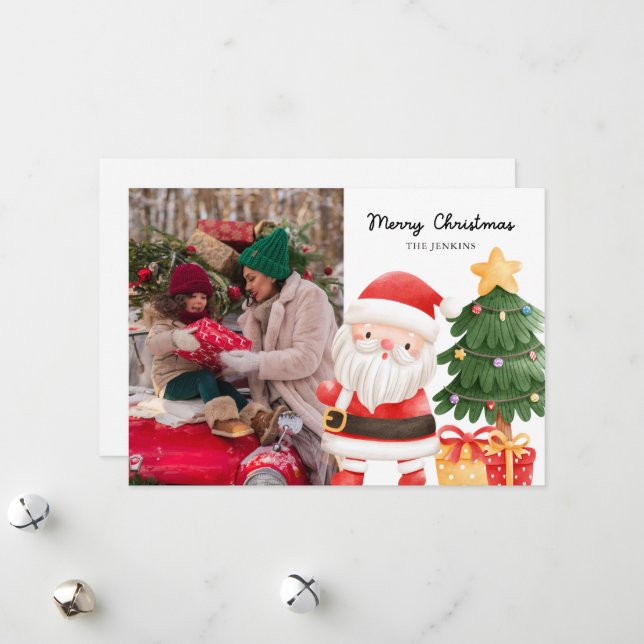 Fun Christmas Santa Photo Greeting Card (Front/Back In Situ)