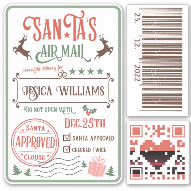 Fun Christmas Santa special delivery kids name Sticker (Front)