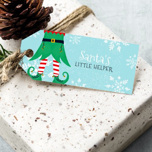 Fun Christmas Santas little helper elf snow blue Gift Tags
