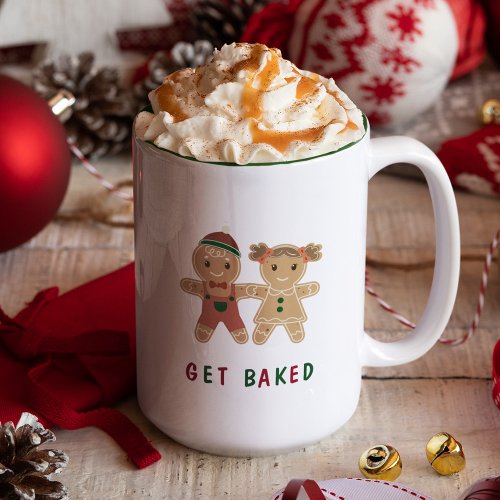 Fun Christmas Saying Get Baked Gingerbread Holiday Two_Tone Coffee Mug