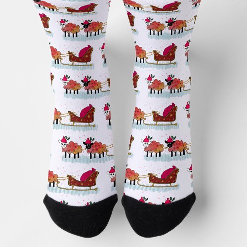 Fun christmas sheep pulling santas sleigh socks