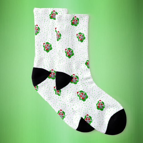 Fun Christmas Skeleton in Santa Hat Bright Dots  Socks