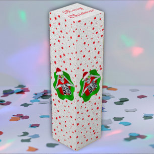 Fun Christmas Skeleton in Spatter Shape Red Stars Wine Box