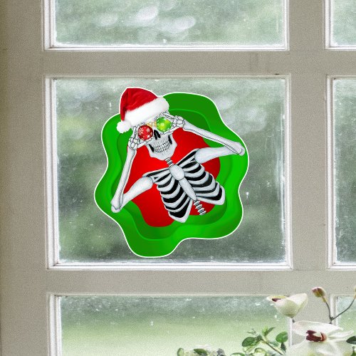Fun Christmas Skeleton In Splatter Shape Ornaments Window Cling