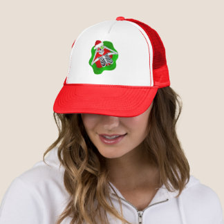Fun Christmas Skeleton Ornaments Santa Hat Green