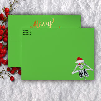 Fun Christmas Skeleton Santa Hat Ornaments Gold  Envelope