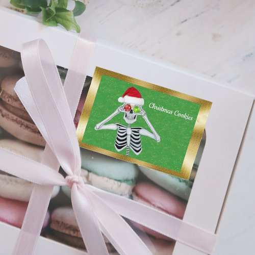 Fun Christmas Skeleton shiny Ornaments Gold Border Food Label