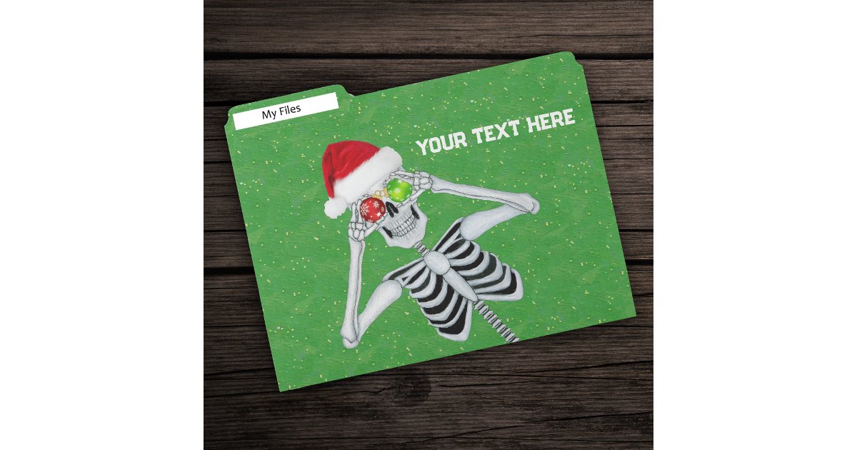 Fun Christmas Skeletons Ornament Eyeballs Green File Folder | Zazzle