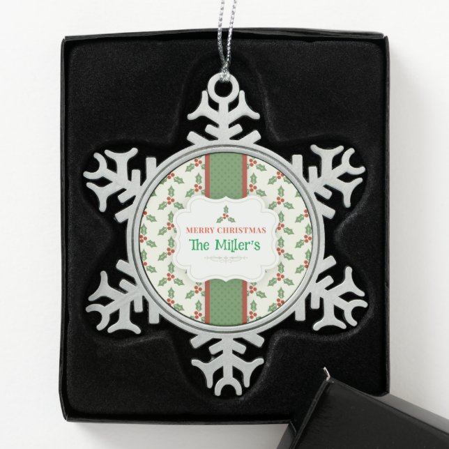 FUN! Christmas Snowflake - Personalized -Add Name Snowflake Pewter Christmas Ornament (Box)