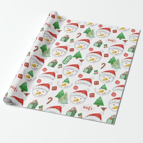 FUN CHRISTMAS SNOWMAN PINE TREES AND CANDY CANES WRAPPING PAPER