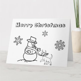Fun Christmas Snowman with Dog Color Me Card