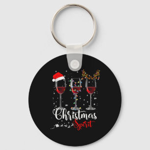Fun Christmas Spirits Glasses Of Wine Xmas Holiday Keychain