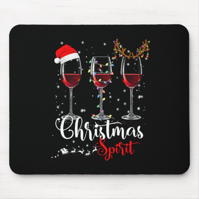 Fun Christmas Spirits Glasses Of Wine Xmas Holiday Mouse Pad (Front)
