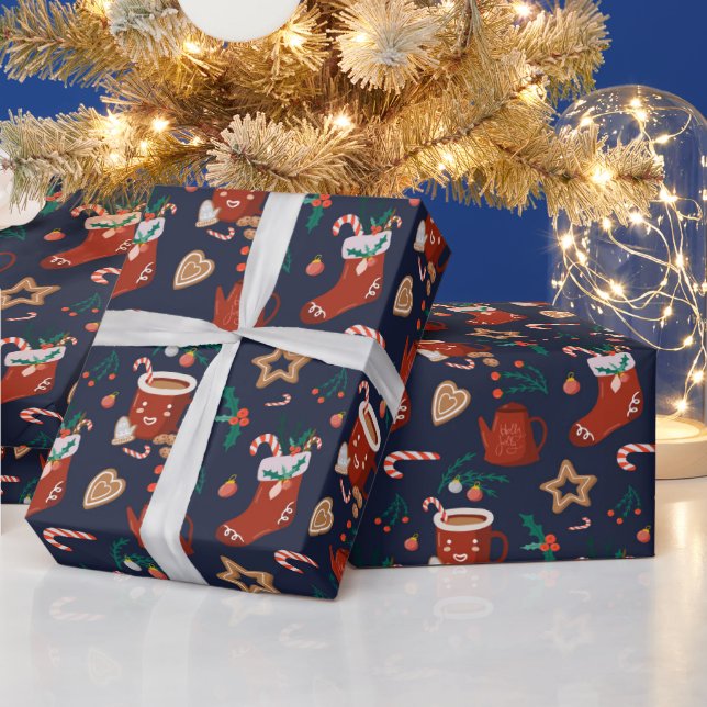 Fun Christmas Stockings and Treats Wrapping Paper  (Holidays)