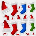 [ Thumbnail: Fun Christmas Stockings & Christmas Santa Hats Sticker ]