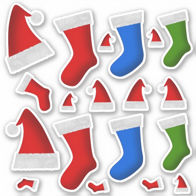 Fun Christmas Stockings & Christmas Santa Hats Sticker (Front)