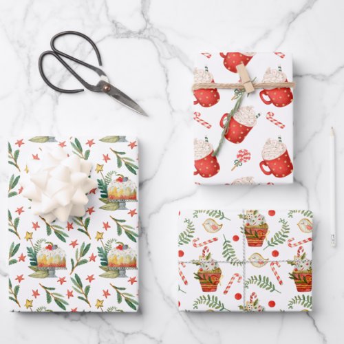 Fun Christmas Sweets Food Pattern Assortment Wrapping Paper Sheets