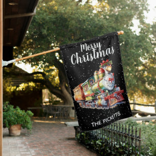 Fun Christmas Train, Merry Christmas Personalized House Flag