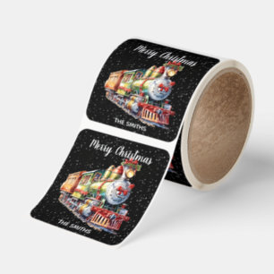 Fun Christmas Train, Merry Christmas Personalized Square Sticker