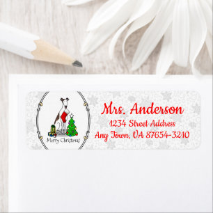 Fun Christmas Tree 2 Greyhound Dog (brindle white) Label