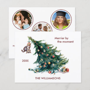 Fun Christmas Tree Dangling Cat 3 Photo Holiday Card