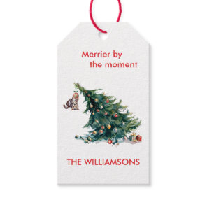 Fun Christmas Tree Dangling Cat Photo Gift Tags