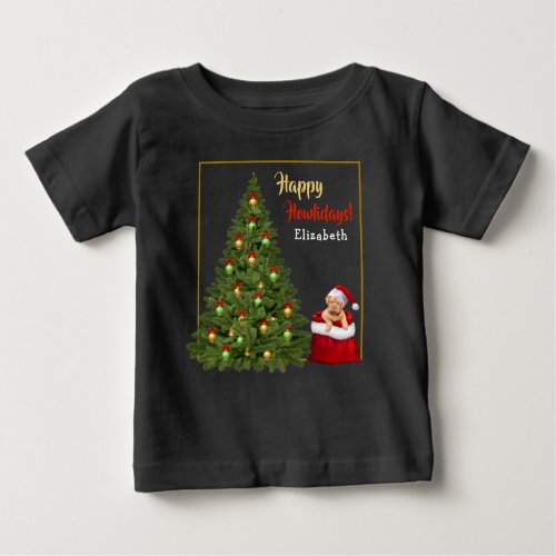 Fun Christmas Tree Santa Claus Holiday Personalize Baby T_Shirt