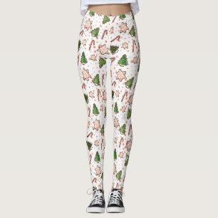 Fun Christmas Trees & Candy Cane Holiday Pattern Leggings