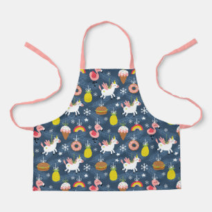 Fun Christmas Unicorns and Flamingos Pattern Apron