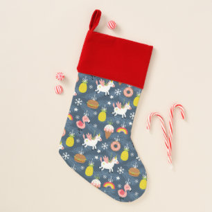 Fun Christmas Unicorns and Flamingos Pattern Christmas Stocking