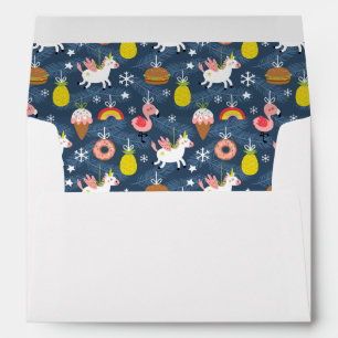 Fun Christmas Unicorns and Flamingos Pattern Envelope