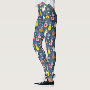 Fun Christmas Unicorns and Flamingos Pattern Leggings