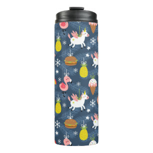 Fun Christmas Unicorns and Flamingos Pattern Thermal Tumbler
