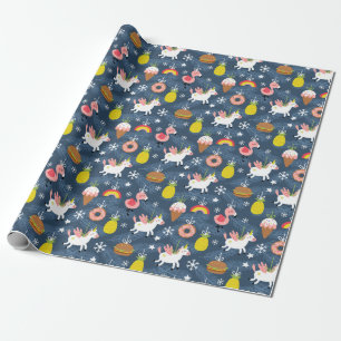 Fun Christmas Unicorns and Flamingos Pattern Wrapping Paper