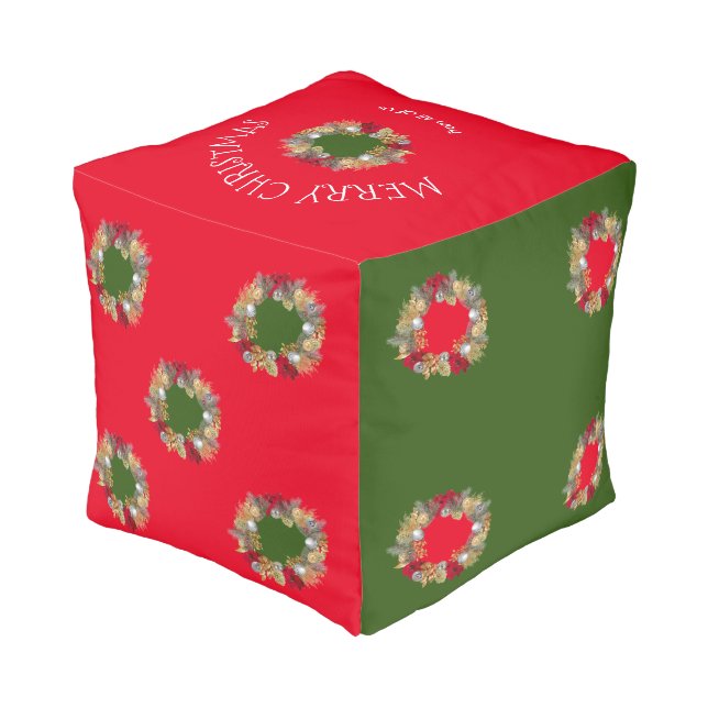 Fun CHRISTMAS WREATH Dice Pouf (Angled Back)