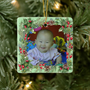 Fun Christmas Wreath Photo Frame   Ceramic Ornament