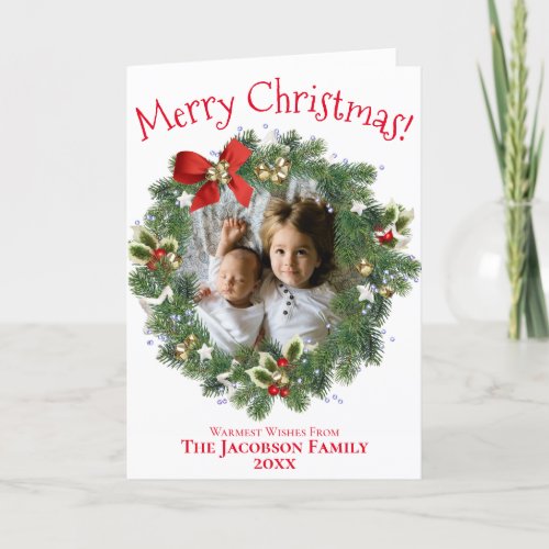 Fun Christmas Wreath Photo Frame Family Newsletter Holiday Card