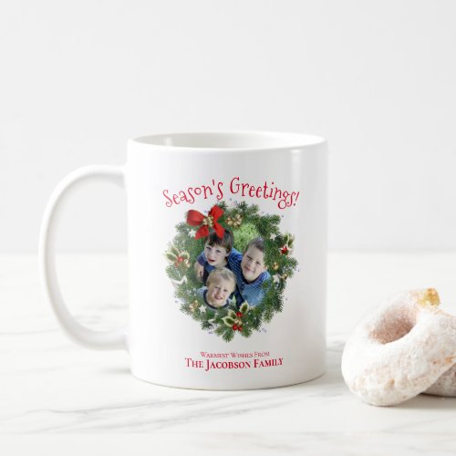 Fun Christmas Wreath Photo Seasons Greetings Coffee Mug