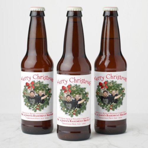 Fun Christmas Wreath Picture Frame Home Brew Beer Bottle Label