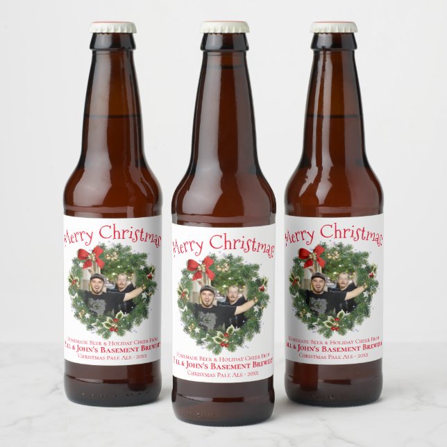 Fun Christmas Wreath Picture Frame Home Brew Beer Bottle Label (Bottles)