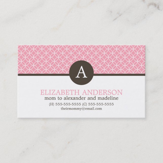 Fun Circles Pattern Monogrammed Calling Card (Front)