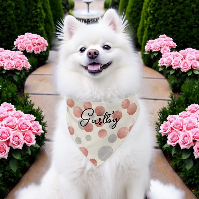 Fun Circles Shades Rose Gold Effect & Ligh Grey Pet Bandana Collar (Fun Circles in Shades of Rose Gold Effect and Light Gray Fabric Pet Bandana. )