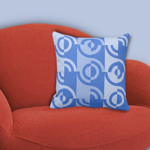 Fun Circular Fragments Pattern Blue Throw Pillow